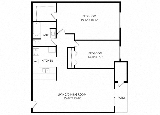 Two Bedroom One Bath (C) floor plan
