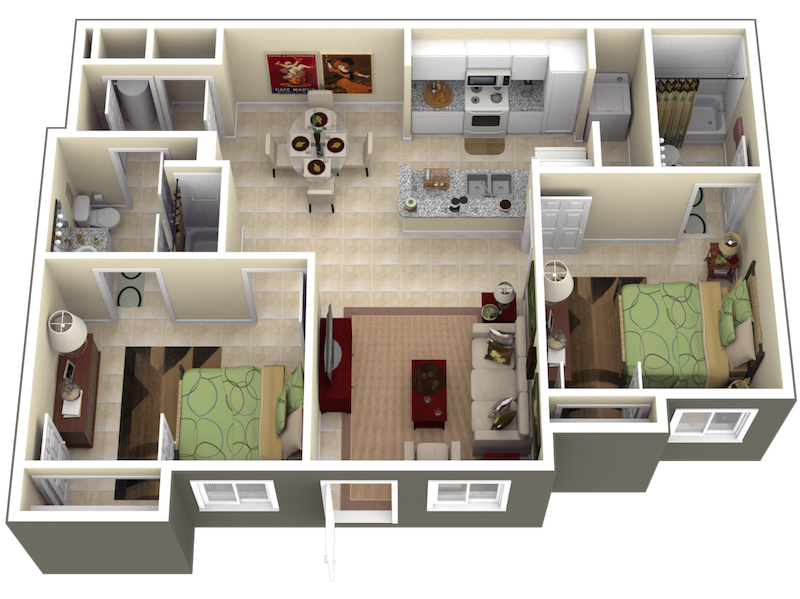 2x2 2 bedroom 2 bathroom hollywood, fl apartment