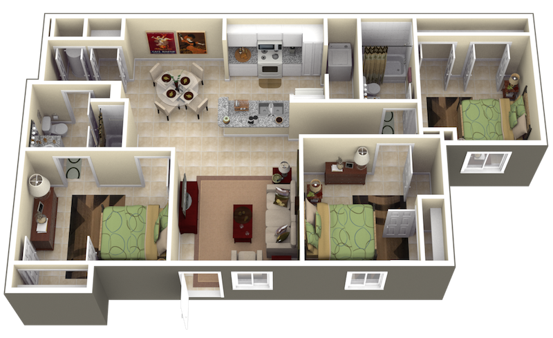 3x2 3 bedroom 2 bathroom hollywood, fl apartment
