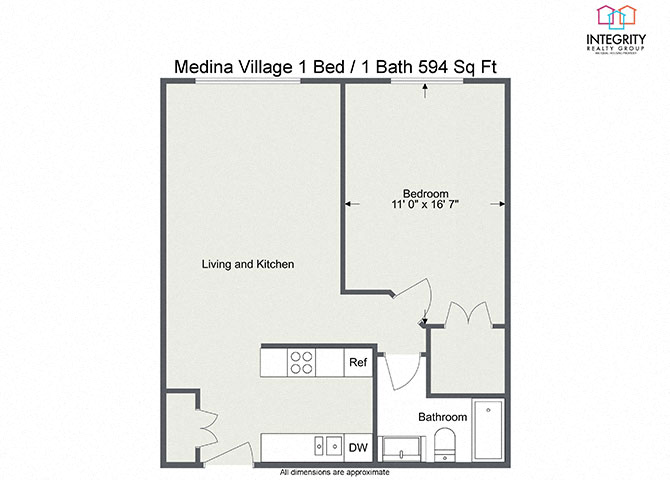 Floor plan layout diagram for 1 Bedroom 1 Bath