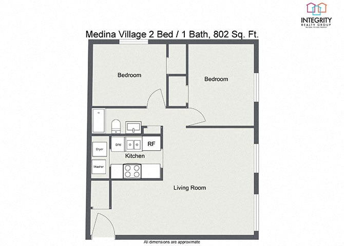 Floor plan layout diagram for 2 Bedroom 1 Bath