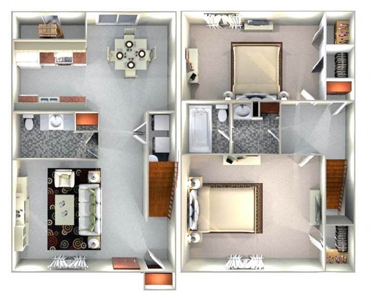 Abita 2 Bed 1.5 Bath Townhome floor plan