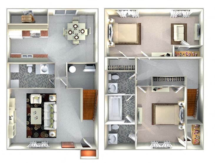 Dawson 2 Bed 2 Bath Townhome floor plan