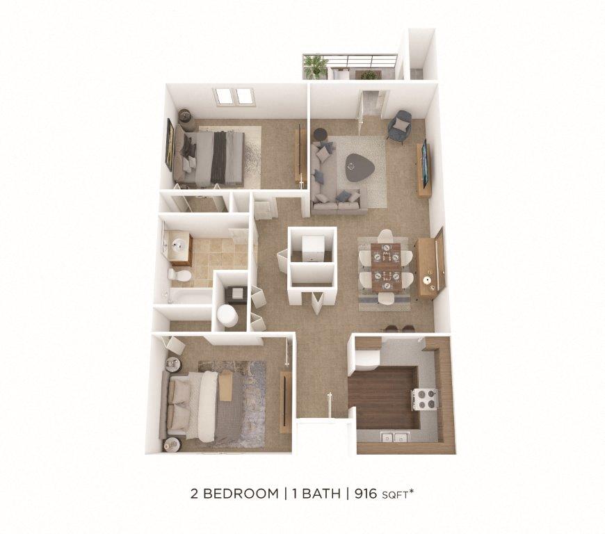 Two Bedroom- 916 sqft floor plan