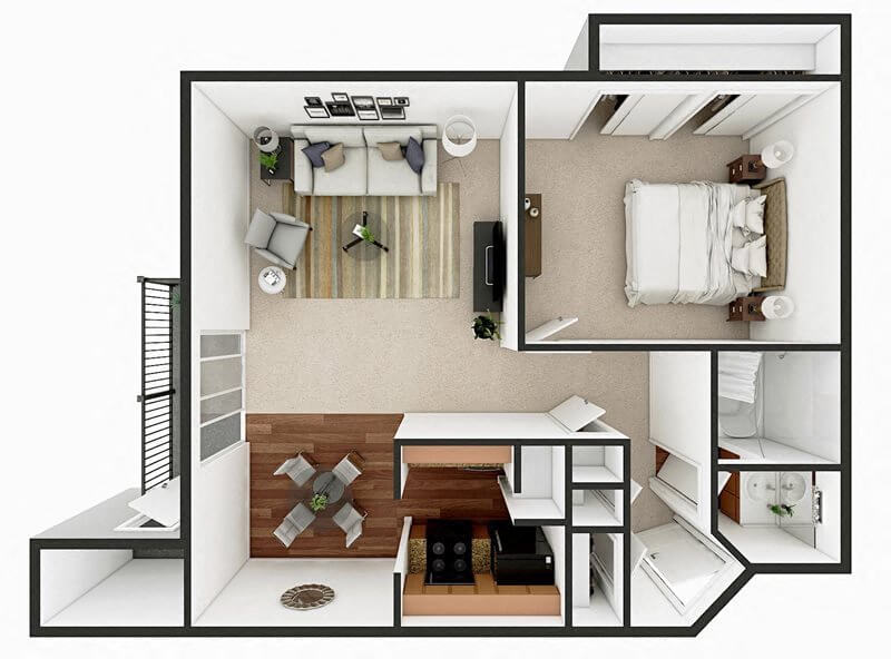 One Bedroom One Bath floor plan