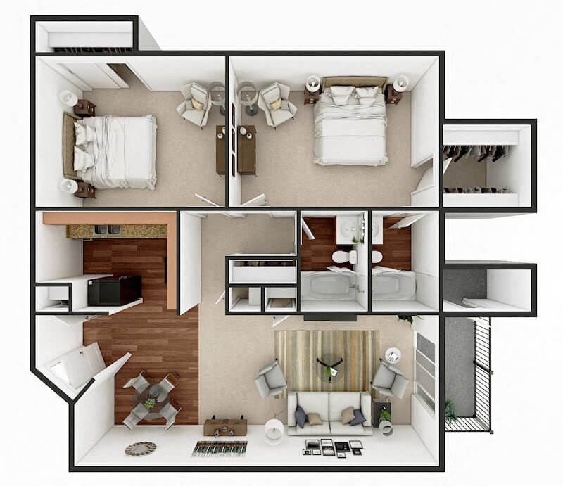 Two Bedroom Two Bath Small floor plan