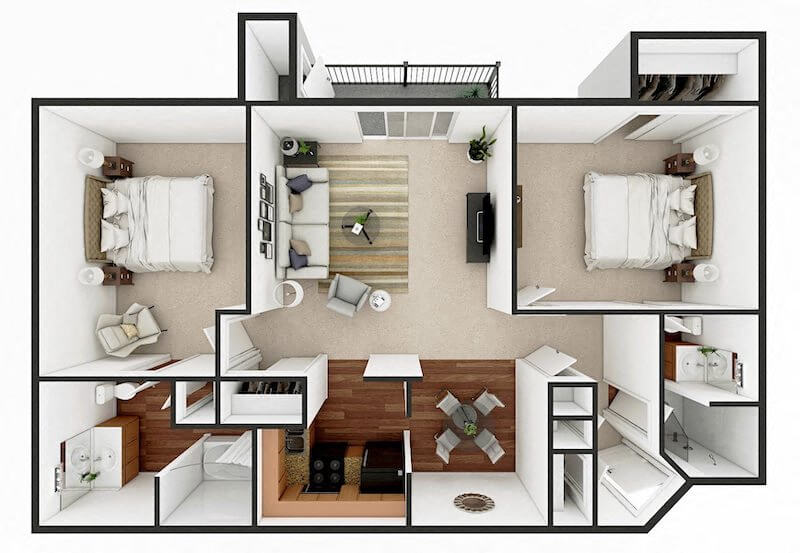 Two Bedroom Two Bath Large floor plan