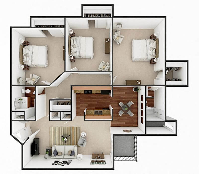 Three Bedroom Two Bath floor plan