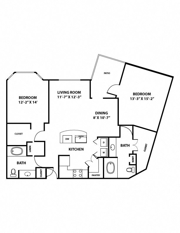 Alamo Floorplan - 2 bed, 2 bath, 1,131 square feet. Alamo Floorplan - 2 bed, 2 bath, 1,131 square feet.