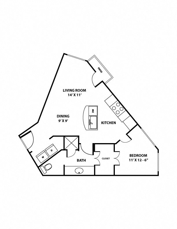 Bluebonnet Floorplan - 1 bed, 1 bath, ranging 633 square feet. Bluebonnet Floorplan - 1 bed, 1 bath, ranging 633 square feet.