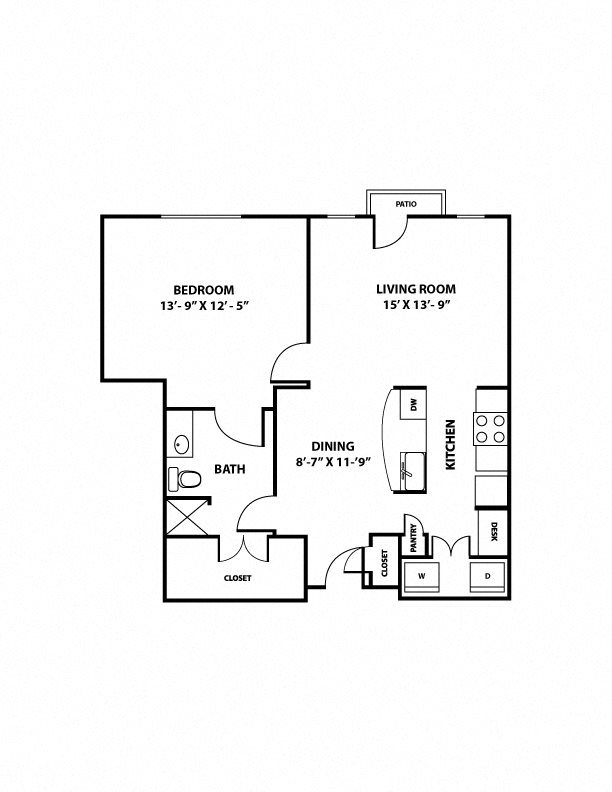 Brazos Floorplan - 1 bed, 1 bath, ranging 821 square feet. Brazos Floorplan - 1 bed, 1 bath, ranging 821 square feet.