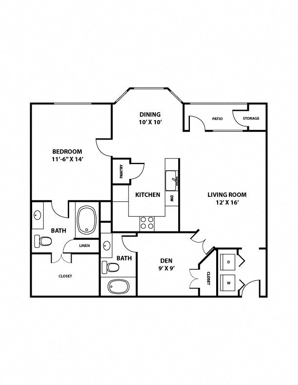 Chavez Floorplan - 1 bed, 1 bath, ranging 926 square feet. Chavez Floorplan - 1 bed, 1 bath, ranging 926 square feet.