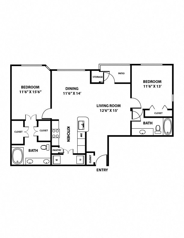 Congress Floorplan - 2 bed, 2 bath, 1,144 square feet. Congress Floorplan - 2 bed, 2 bath, 1,144 square feet.