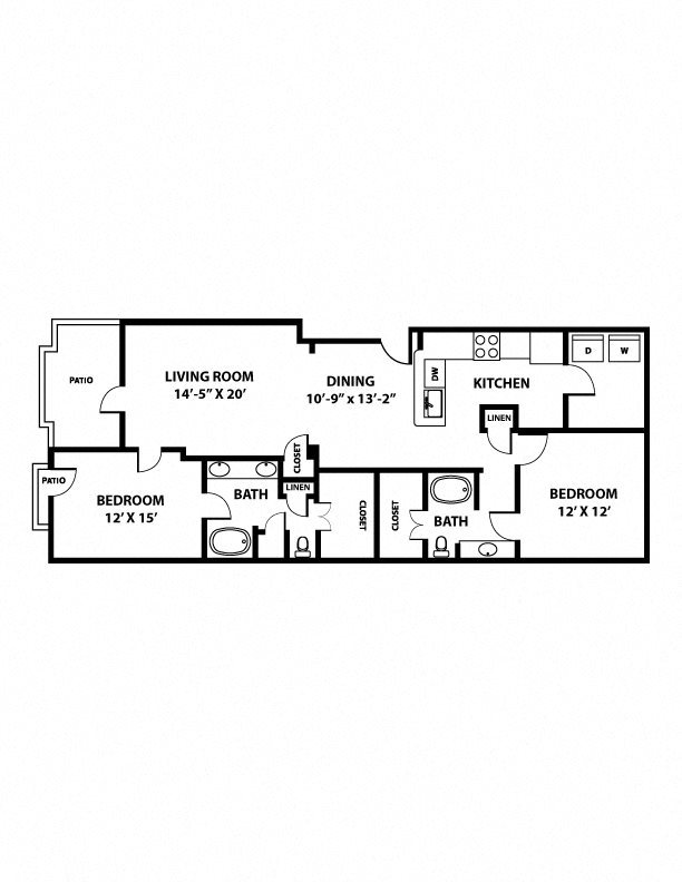 Lady Bird Floorplan - 2 bed, 2 bath, 1,401 square feet. Lady Bird Floorplan - 2 bed, 2 bath, 1,401 square feet.