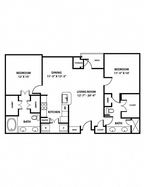 Magnolia Floorplan - 2 bed, 2 bath, 1,224 square feet. Magnolia Floorplan - 2 bed, 2 bath, 1,224 square feet.