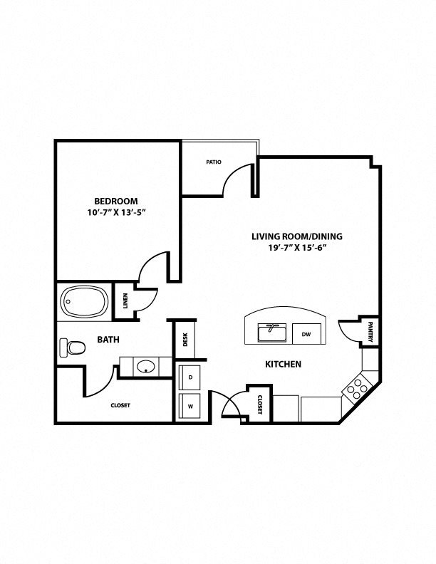 Mockingbird Floorplan - 1 bed, 1 bath, ranging 824 square feet. Mockingbird Floorplan - 1 bed, 1 bath, ranging 824 square feet.