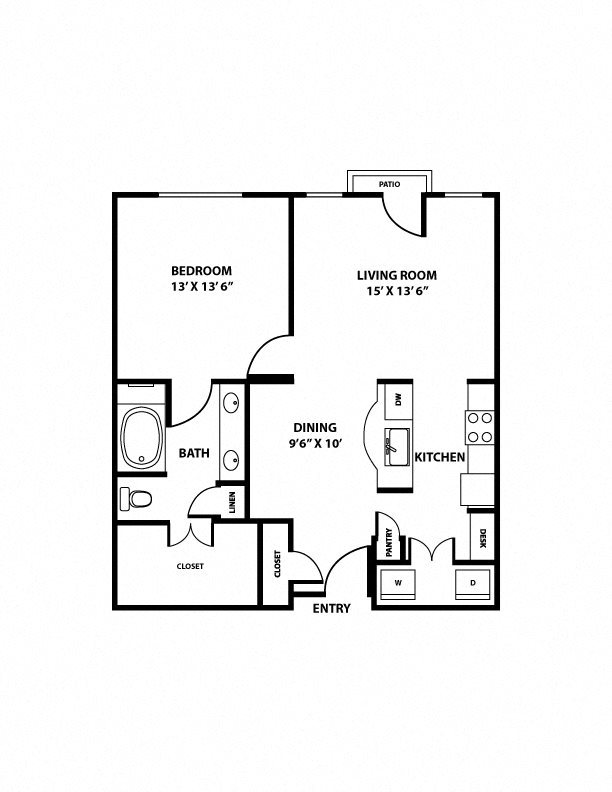 Rio Grande Floorplan - 1 bed, 1 bath, ranging 860 square feet. Rio Grande Floorplan - 1 bed, 1 bath, ranging 860 square feet.