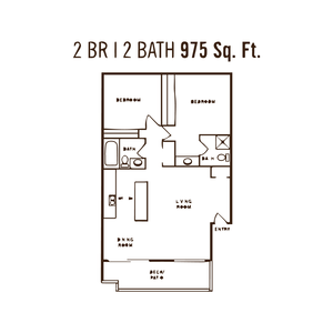Two bedroom floor plan l Mill Creek Apartments in SAN BERNADINO,CA