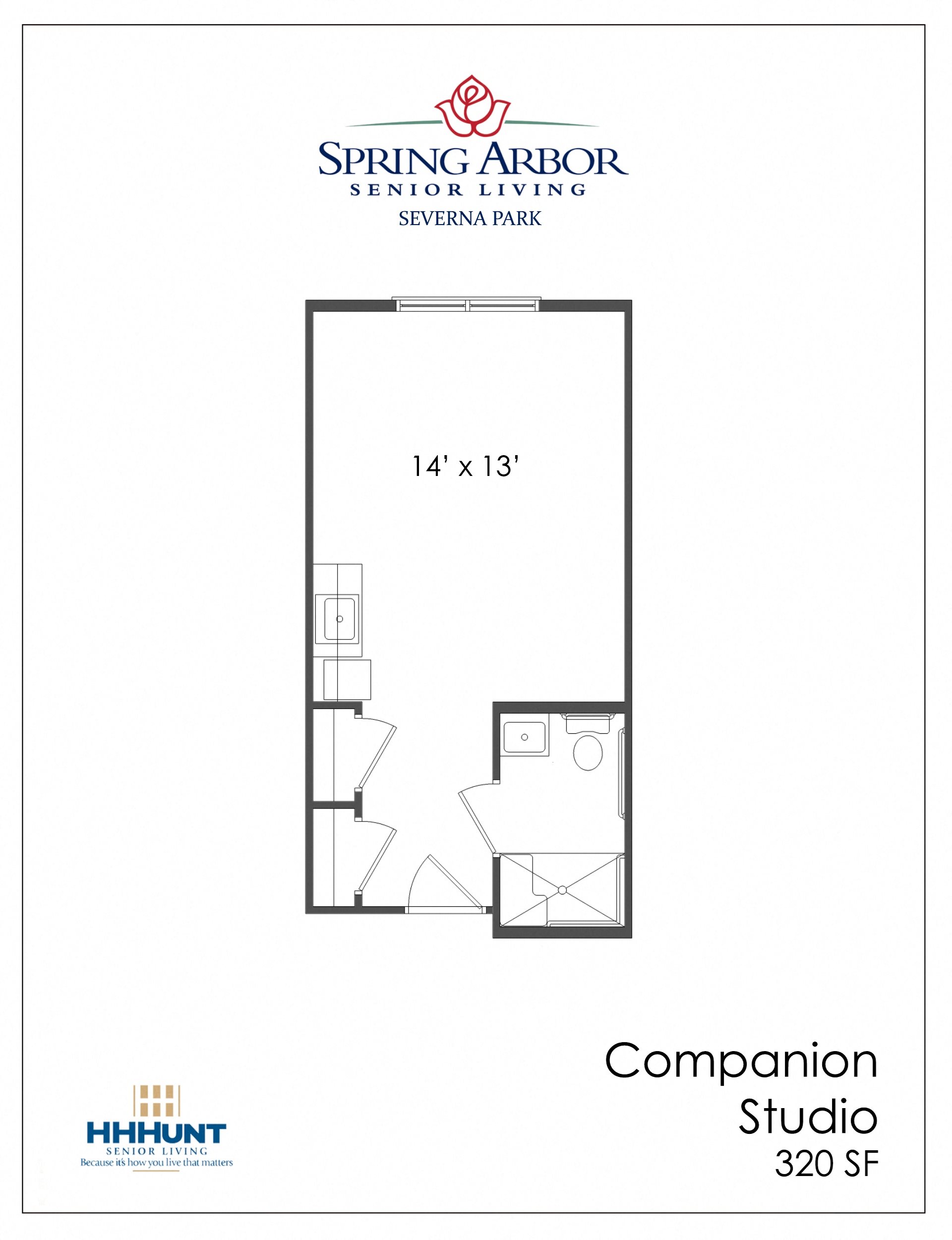 Companion Studio Floor Plan 320 Square-Foot Companion Studio Memory Care at Spring Arbor of Severna Park, Maryland, 21146