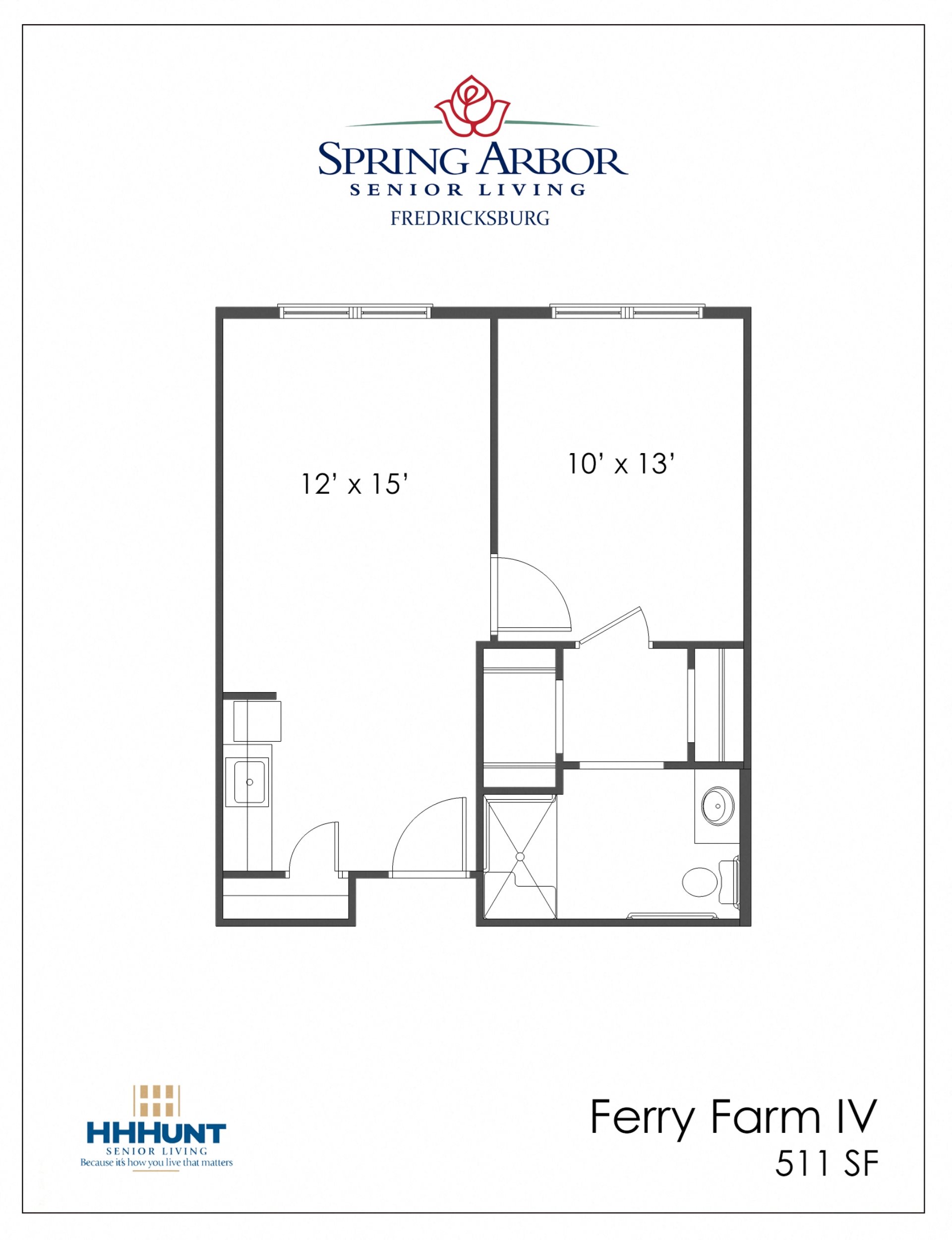One Bedroom - Assisted Living Floorplan Starting from 475 Square-Foot One Bedroom - Assisted Living Floorplan at Spring Arbor of Fredericksburg, Fredericksburg, VA