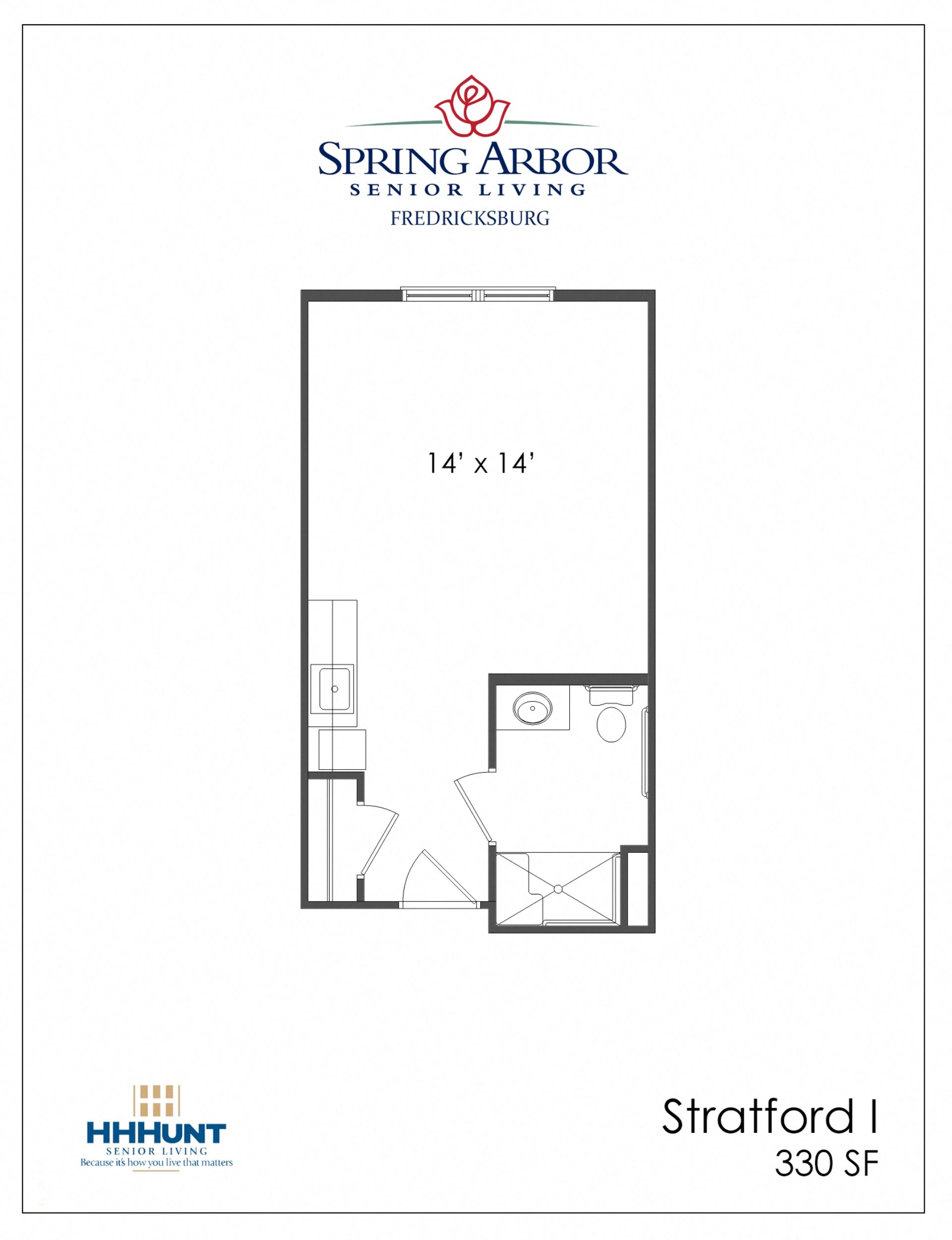 Studio - Assisted Living Floorplan 330 Square-Foot Studio - Assisted Living Floorplan at Spring Arbor of Fredericksburg, Fredericksburg, Virginia