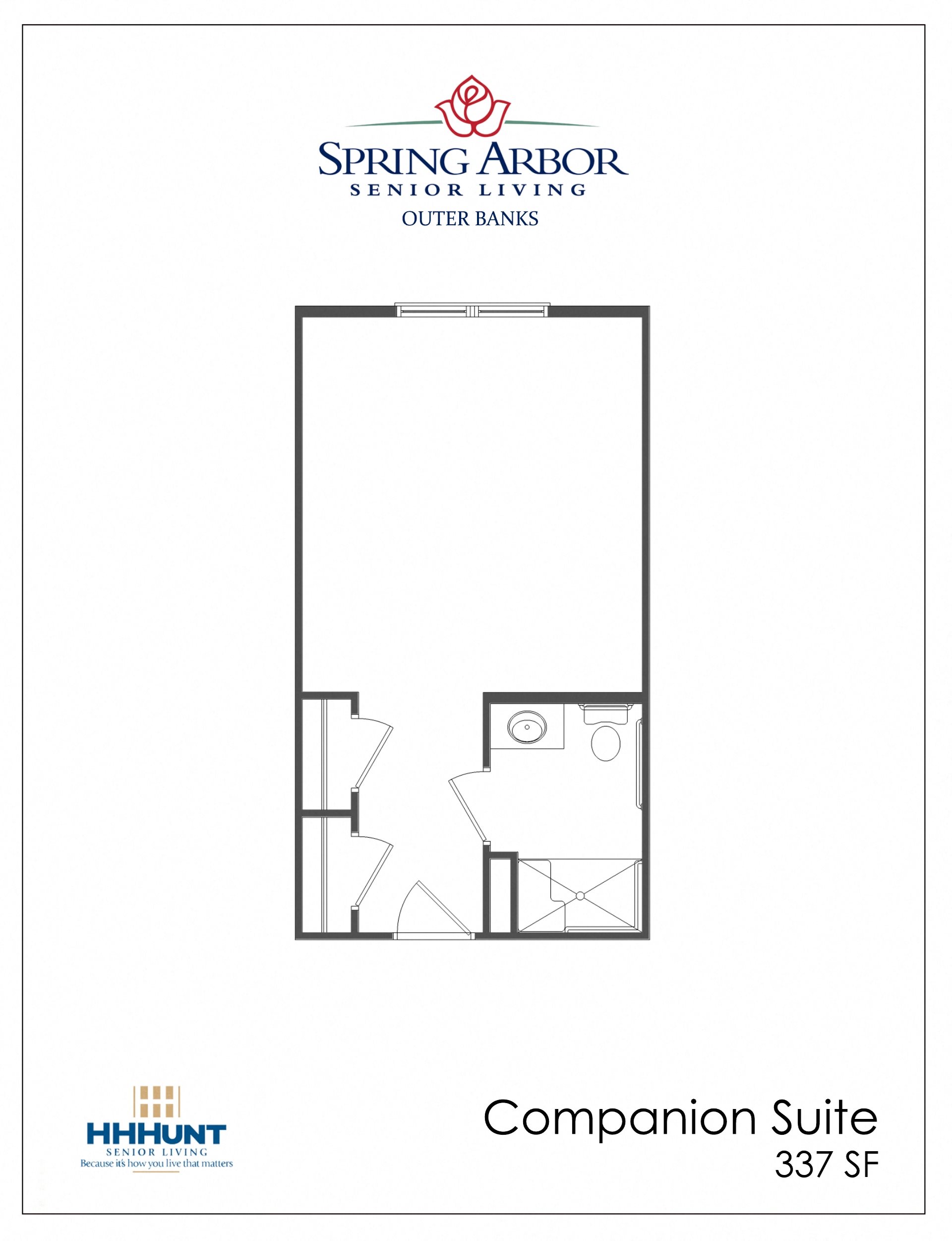 Companion Suite - Assisted Living 337 Square-Foot Companion Suite Assisted Living Floor Plan at Spring Arbor of Outer Banks in Kill Devil Hills, NC