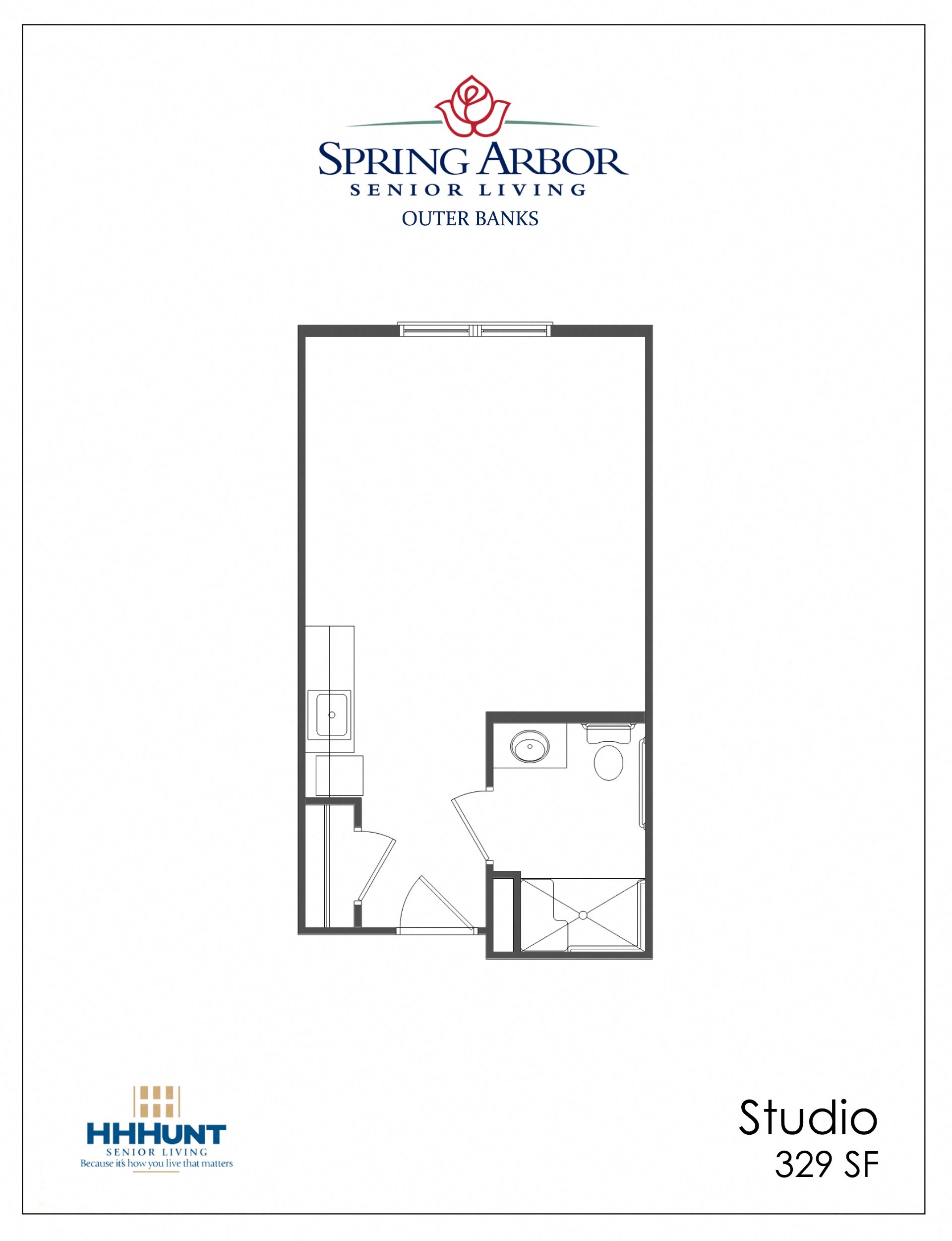Studio - Assisted Living 329 Square-Foot Studio Assisted Living Floor Plan at Spring Arbor of Outer Banks in Kill Devil Hills, NC