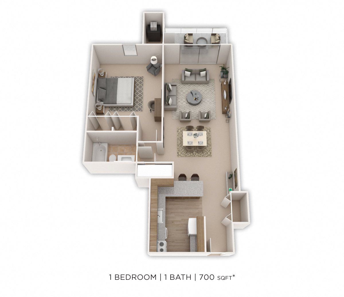 One Bedroom - 700 sqft floor plan