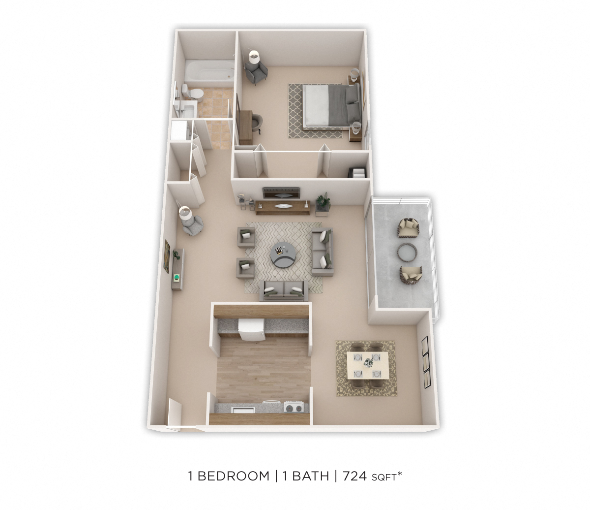 One Bedroom - 724 sqft floor plan