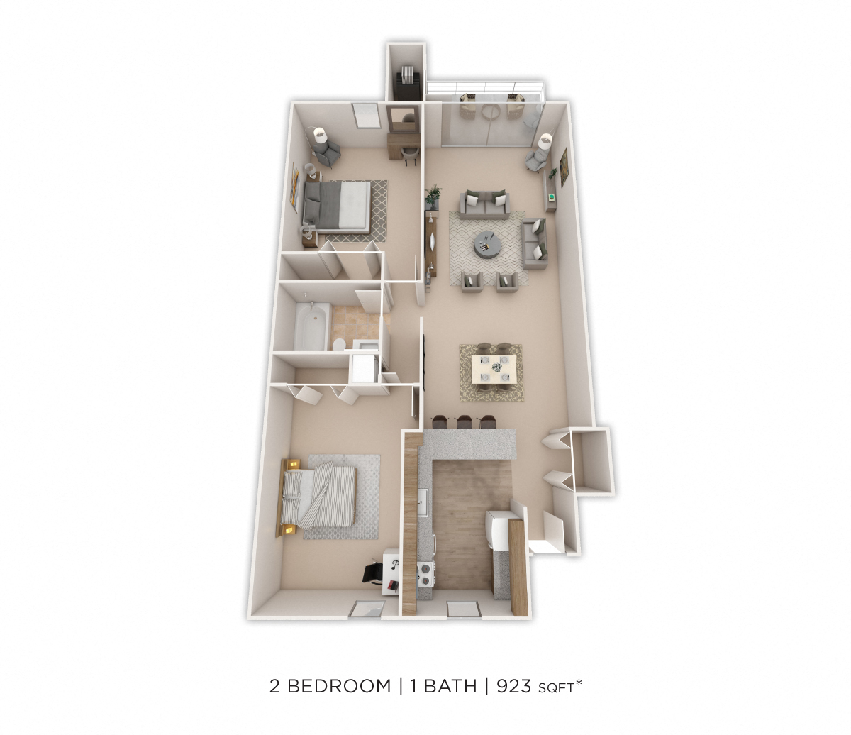 Two Bedroom - 923 sqft floor plan