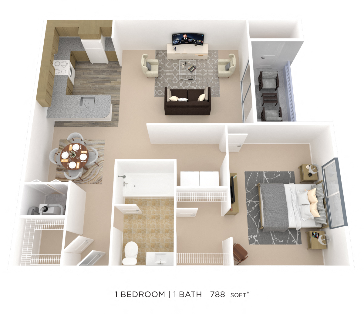 1 Bedroom 1 Bath floor plan