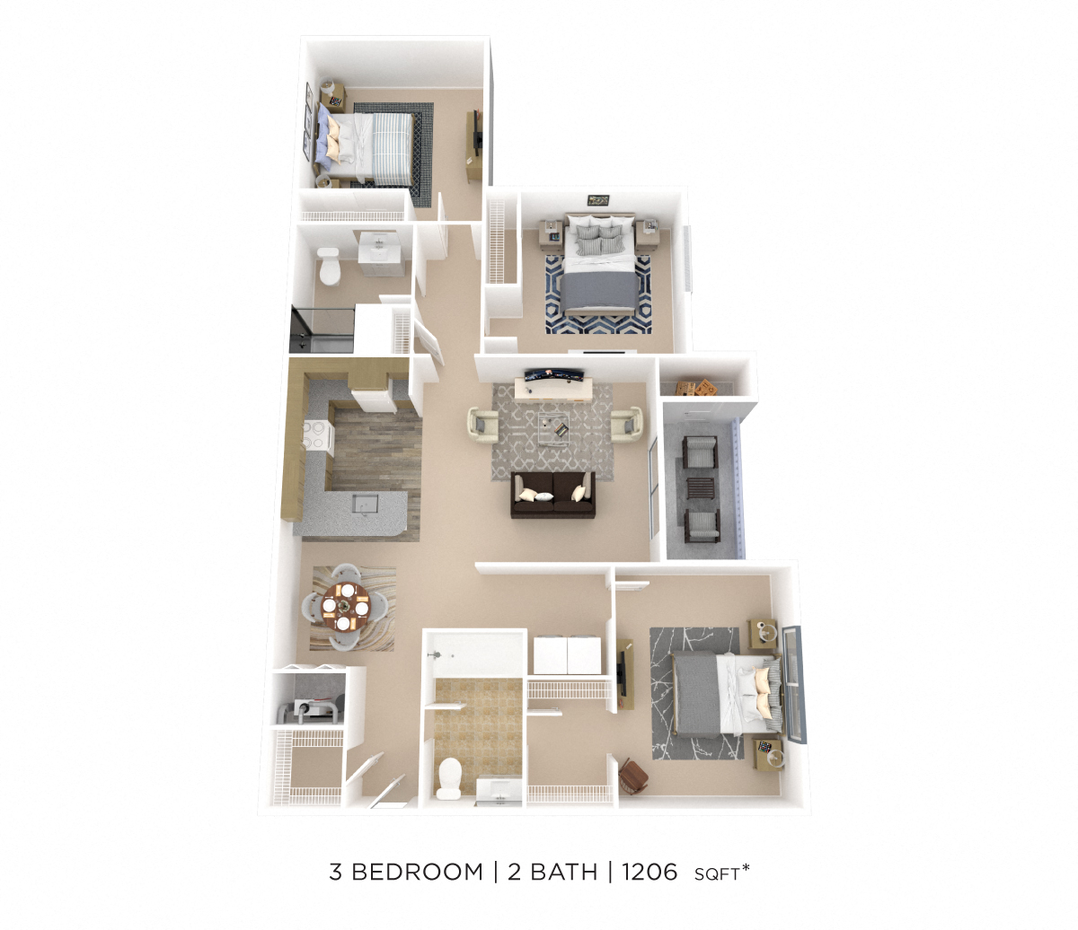 3 Bedroom 2 Bath floor plan