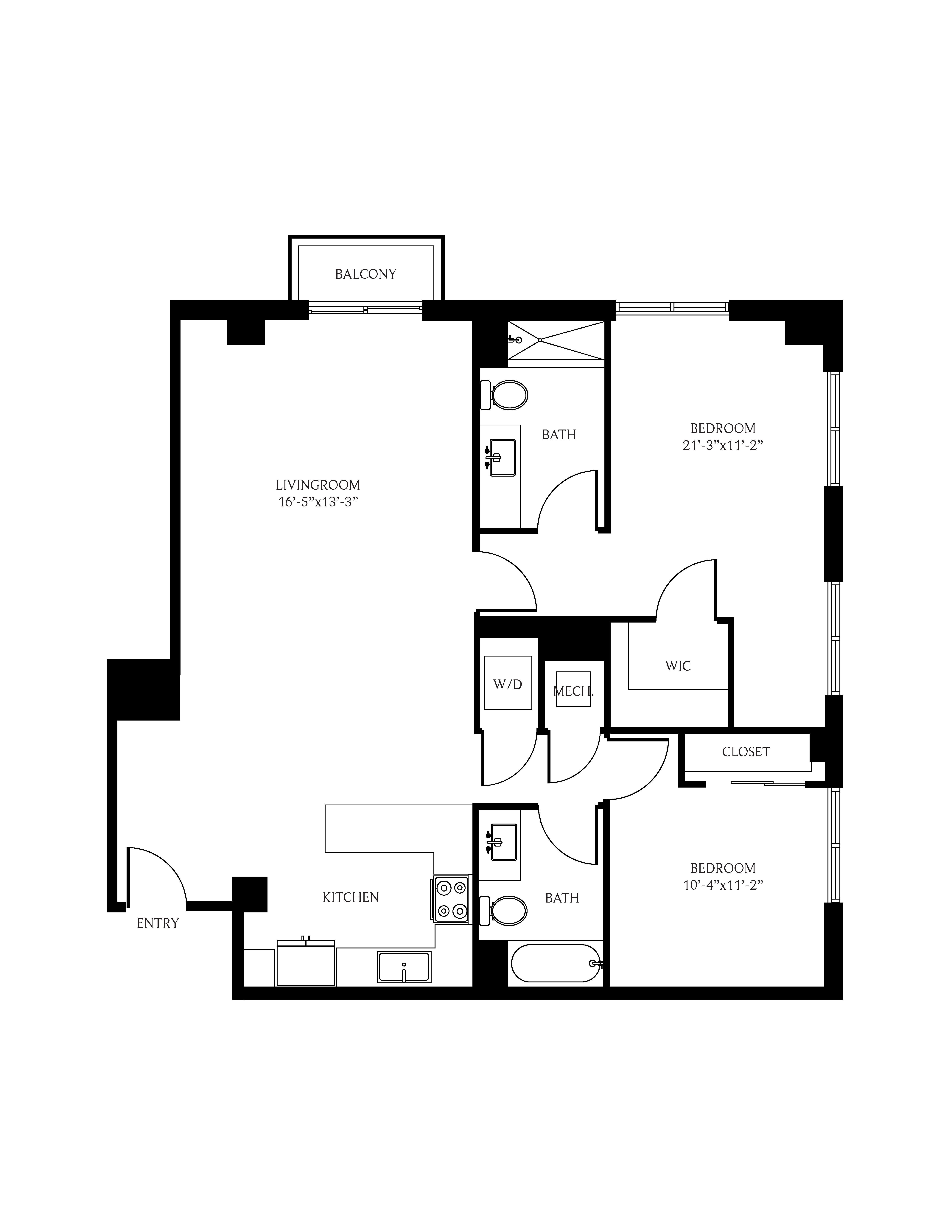 THesis Residences 2 Bedrooms Floor Plan 2E