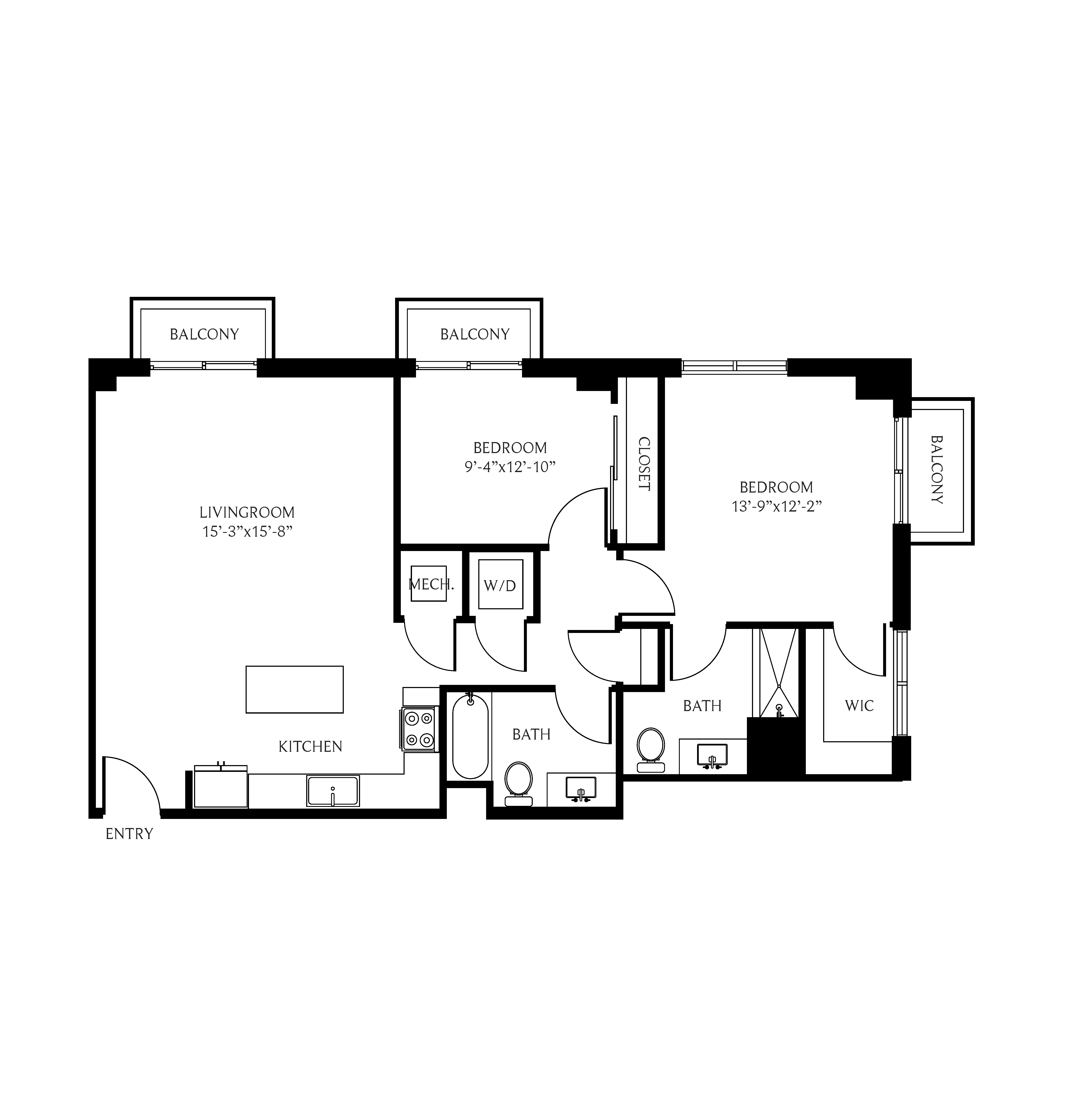 THesis Residences 2 Bedrooms Floor Plan 2C