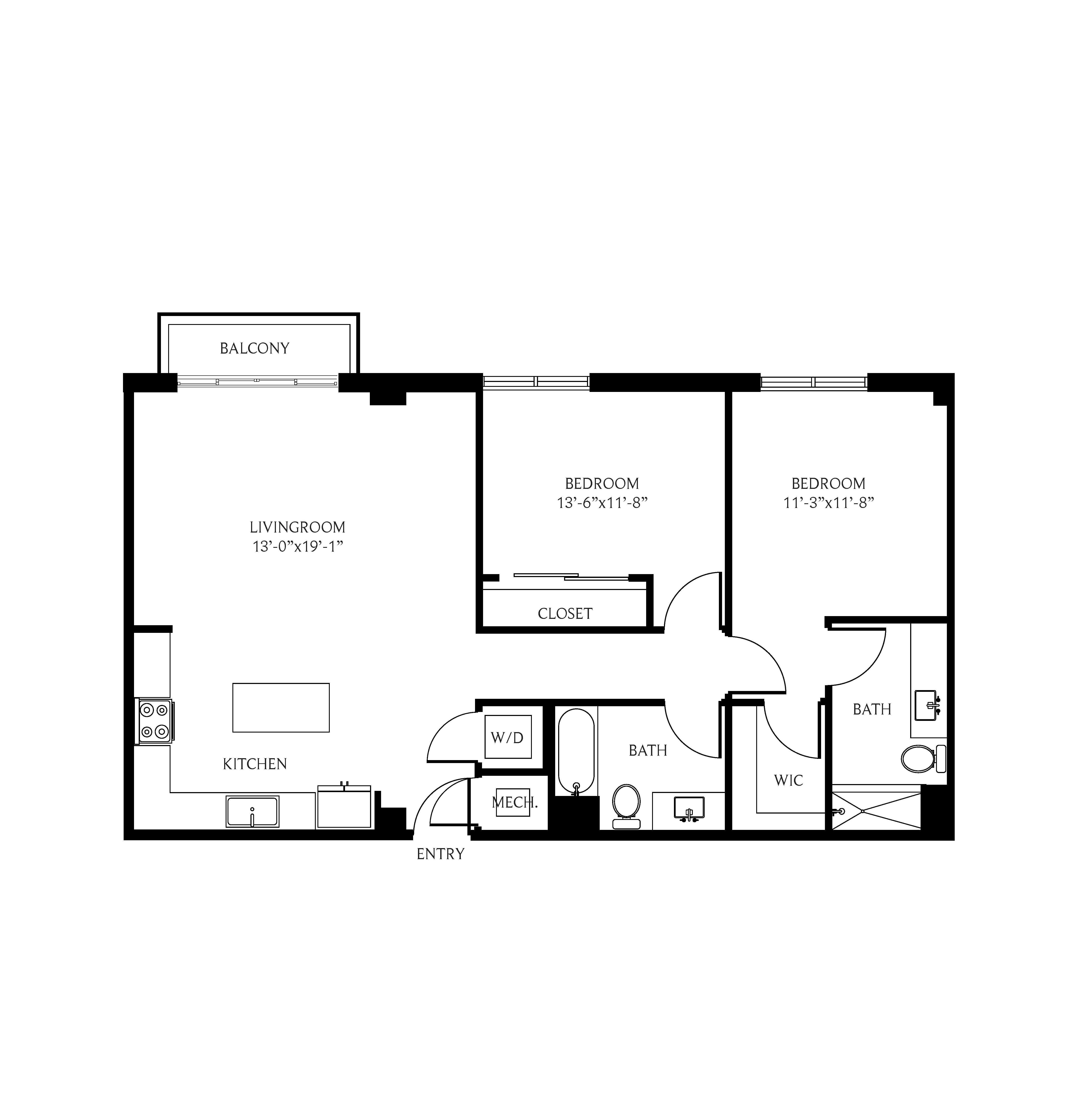 THesis Residences 2 Bedrooms Floor Plan 2D
