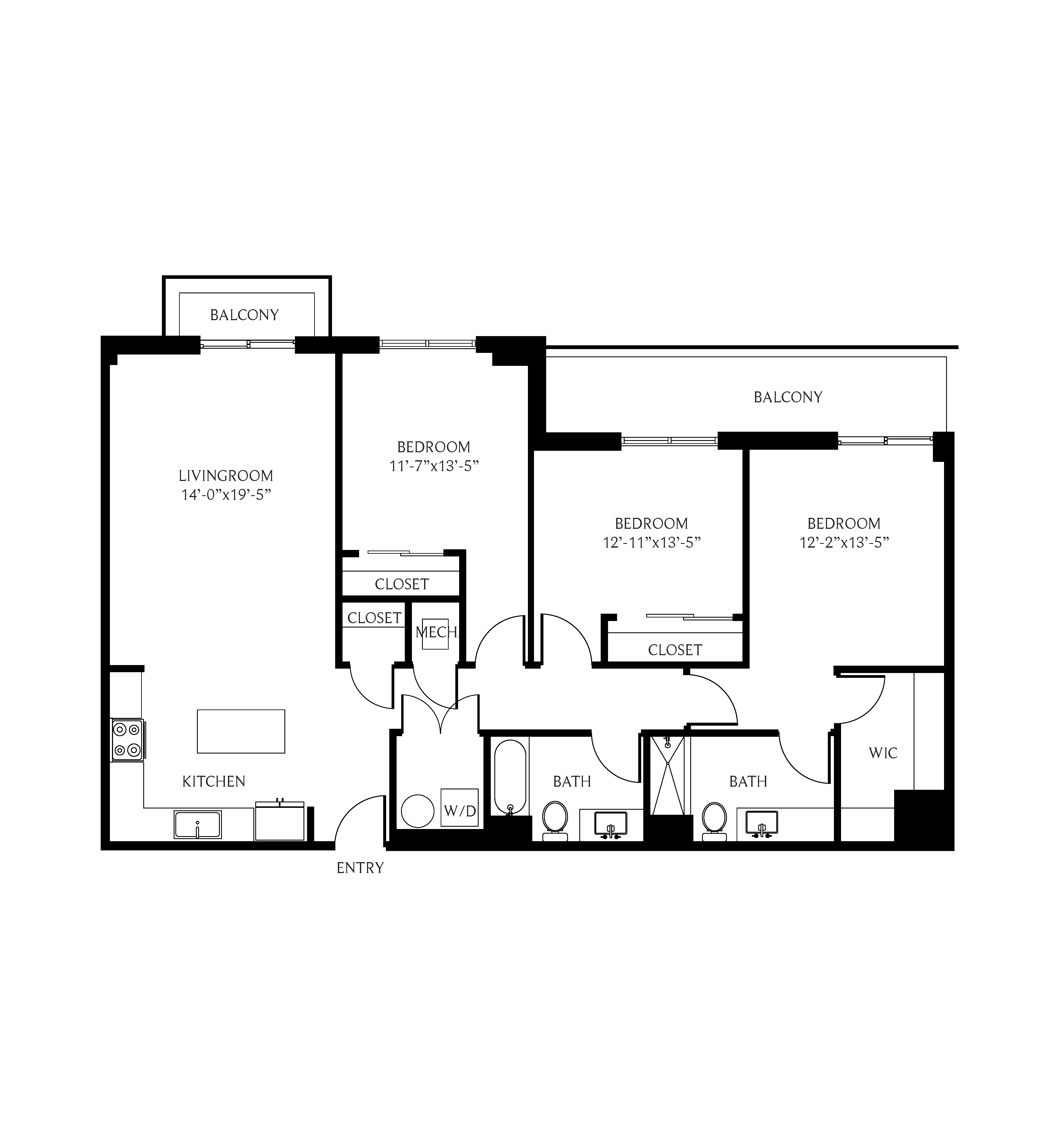 THesis Residences 3 Bedrooms Floor Plan 3D