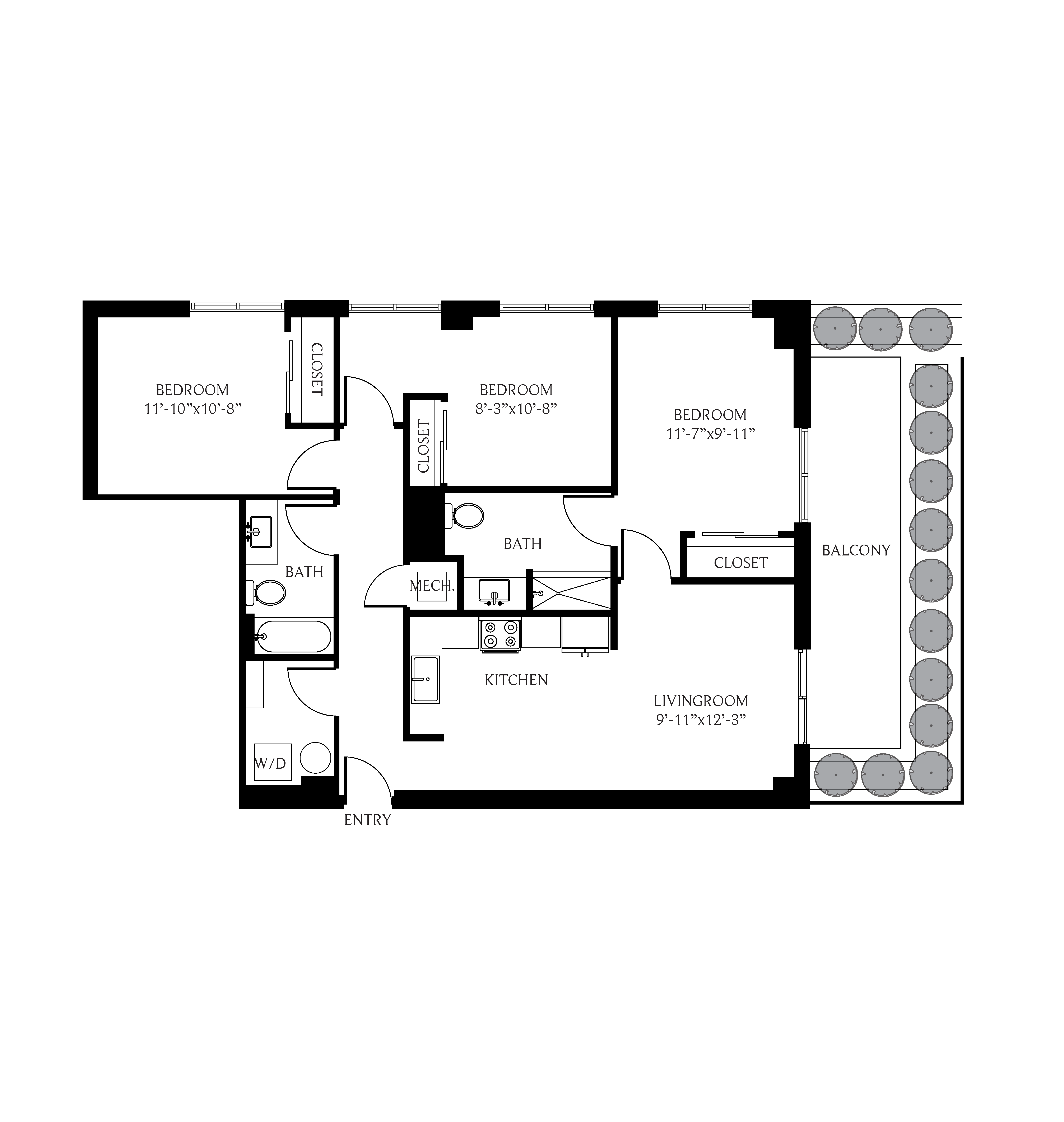 THesis Residences 3 Bedrooms Floor Plan 3E