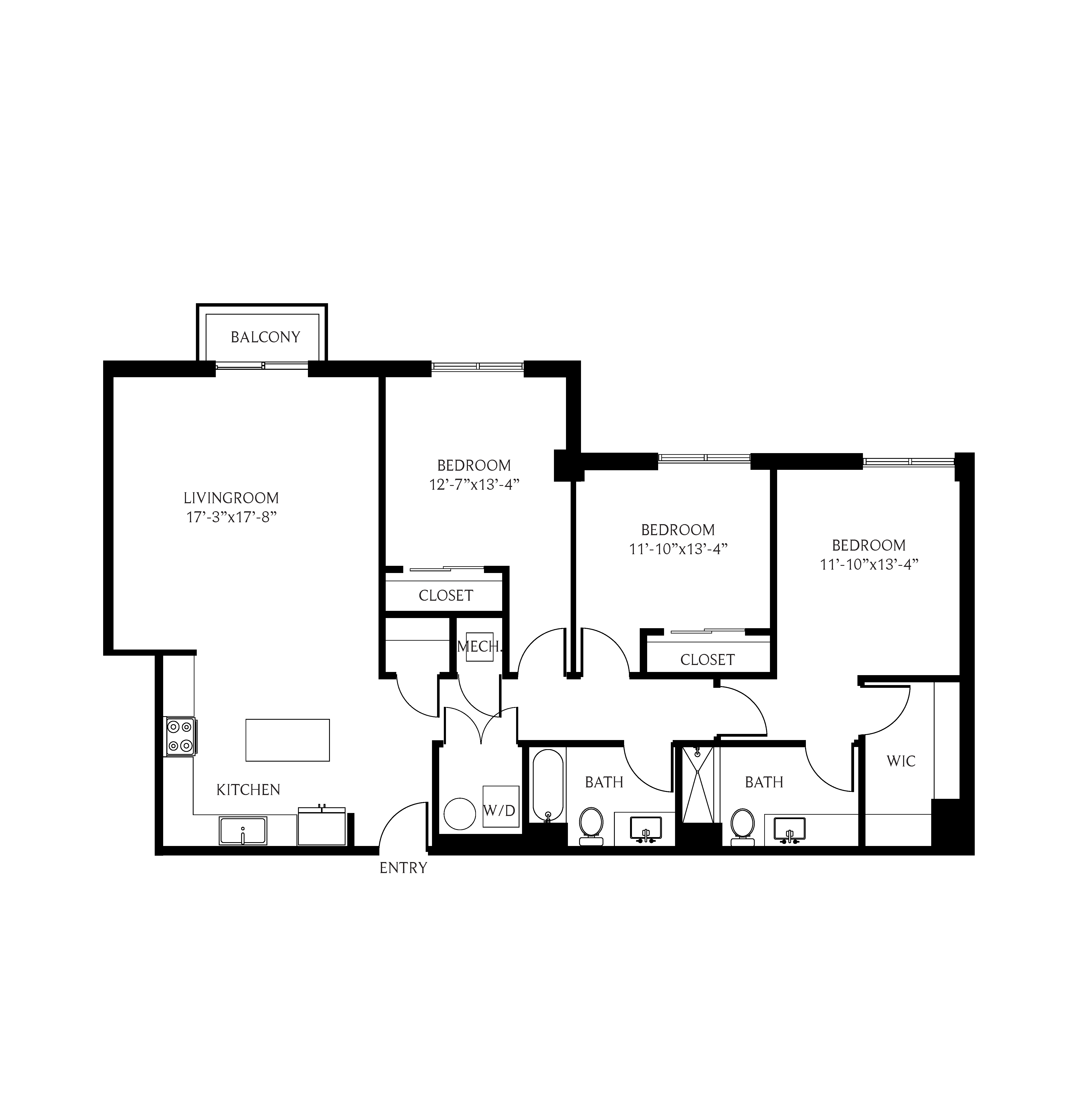 THesis Residences 3 Bedrooms Floor Plan 3F