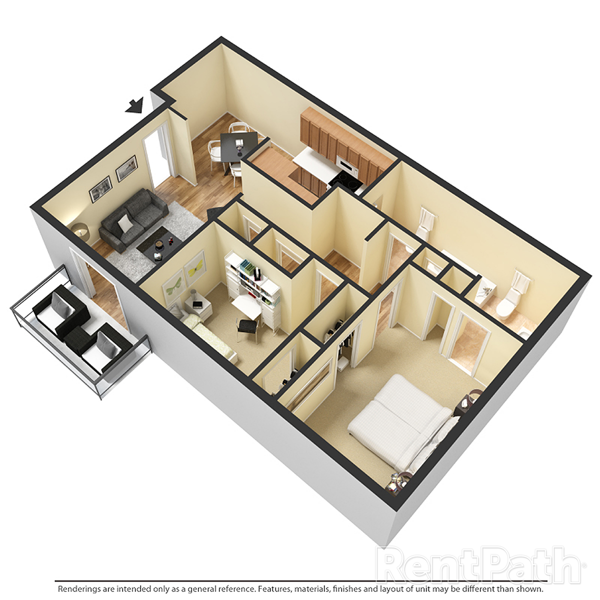 Bamboo2x1-5 Bamboo 2 BR 1.5 BA Floor Plan