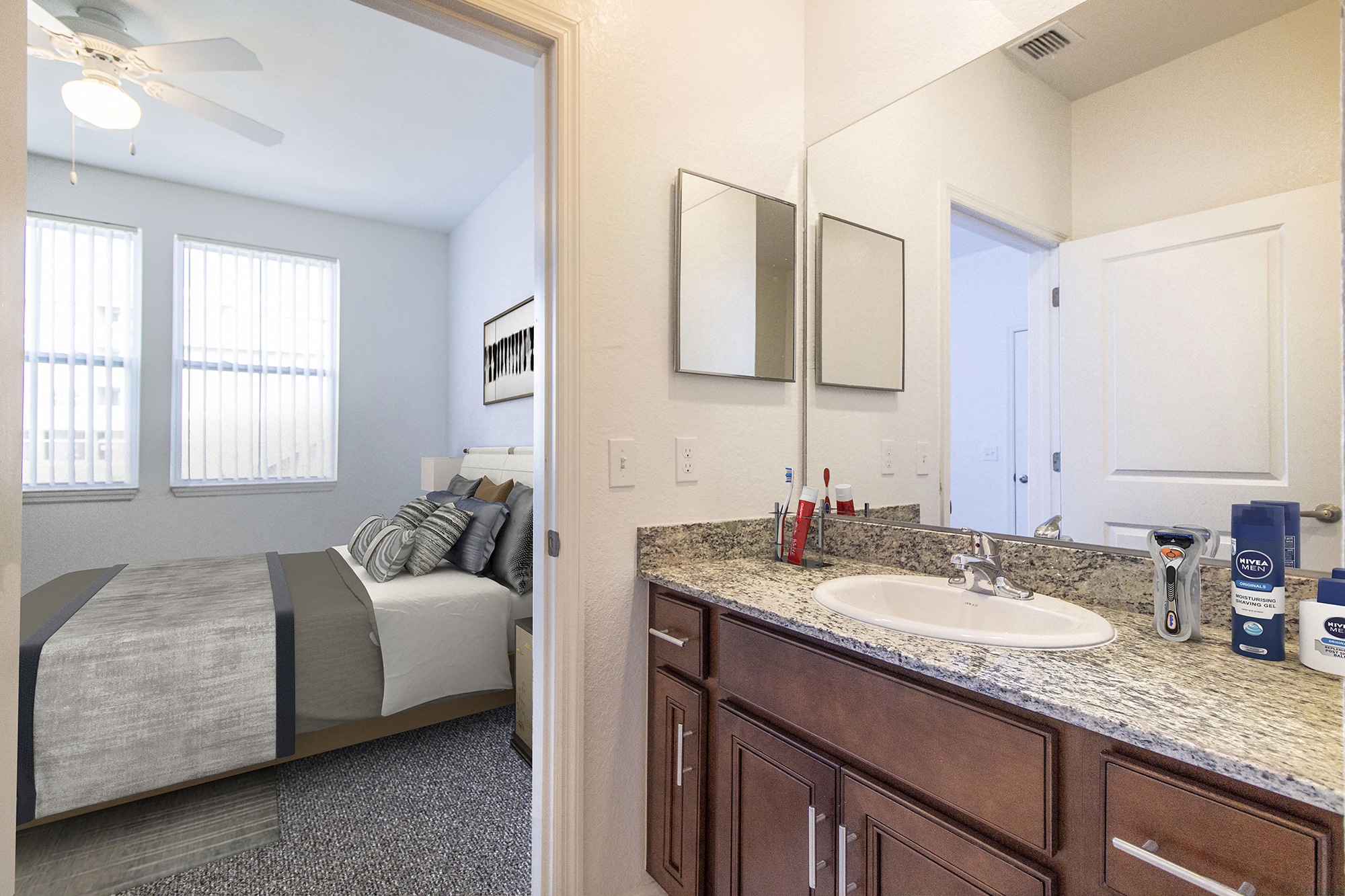Central Landings bathroom and bedroom