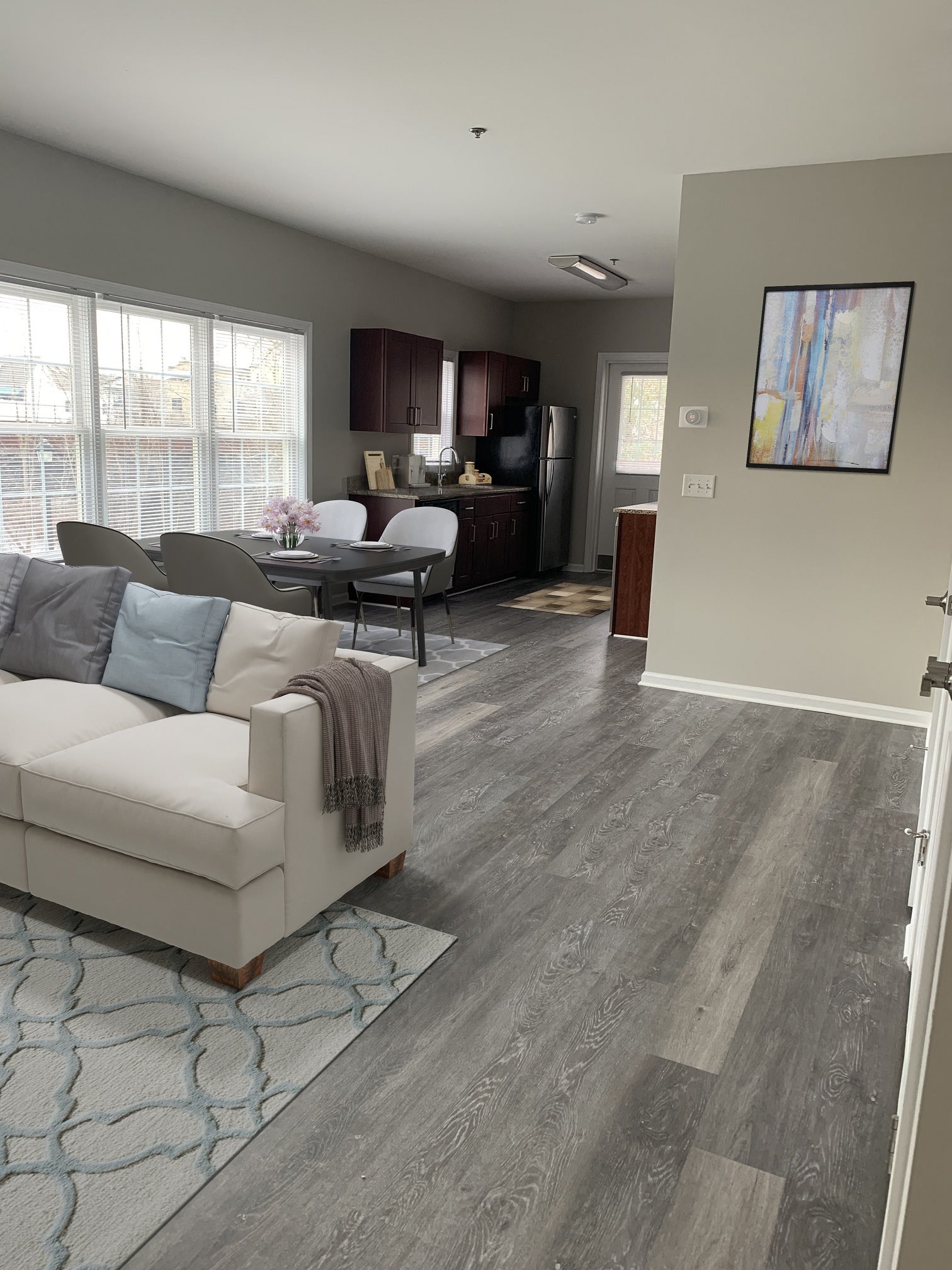 Kitchen and living room view.