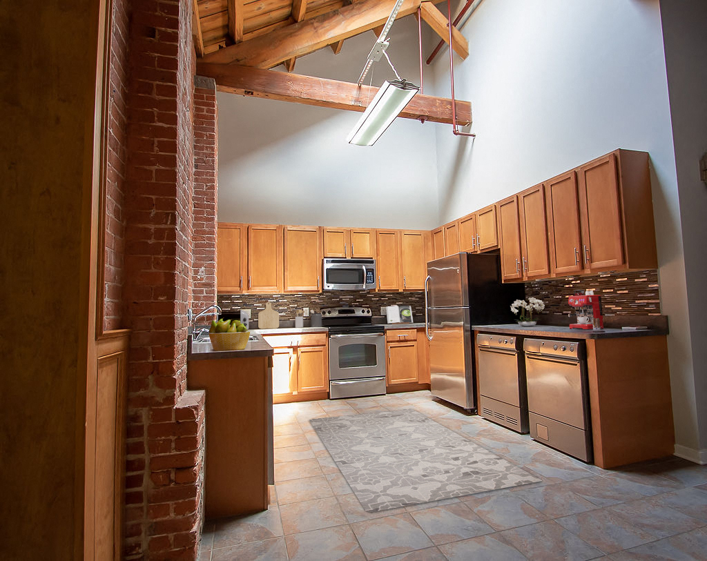 High vaulted ceilings with skylights