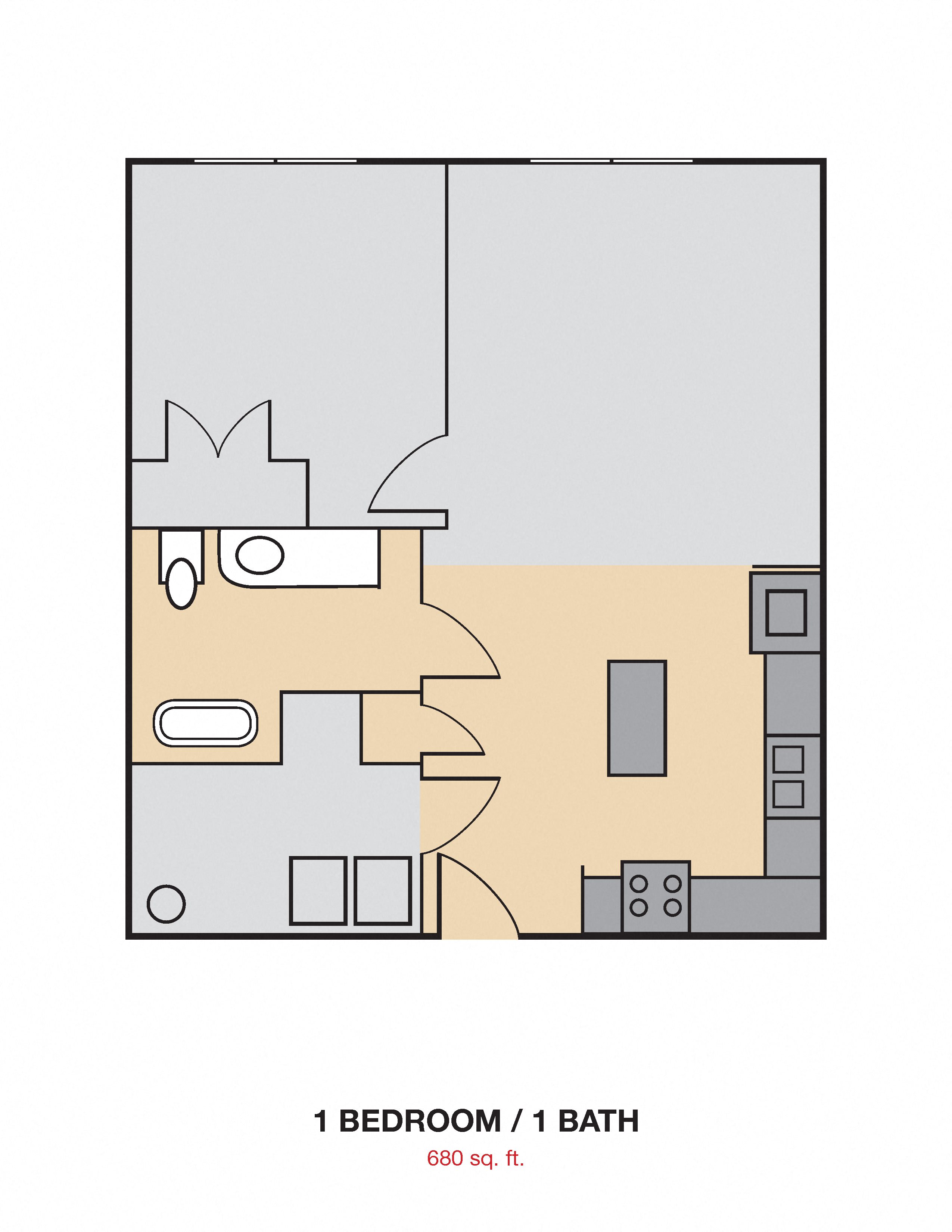 1 Bedroom 1 Bath 2D Floorplan 1 Bedroom 1 Bath 2D Floorplan_Cedars at Carver Park Galveston, TX