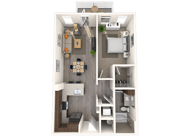 Traditional A2 1x1-749 SF floor plan