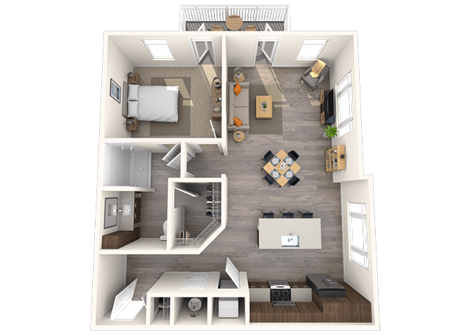Traditional A4 1x1-922 SF floor plan
