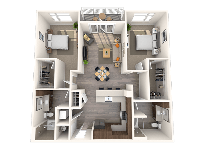 Traditional B3 2x2-1126 SF floor plan