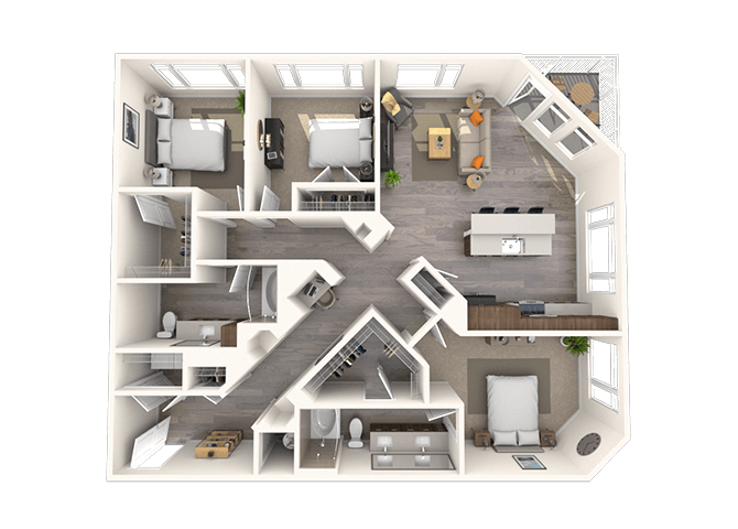 Traditional C2 3x2-1444 SF floor plan