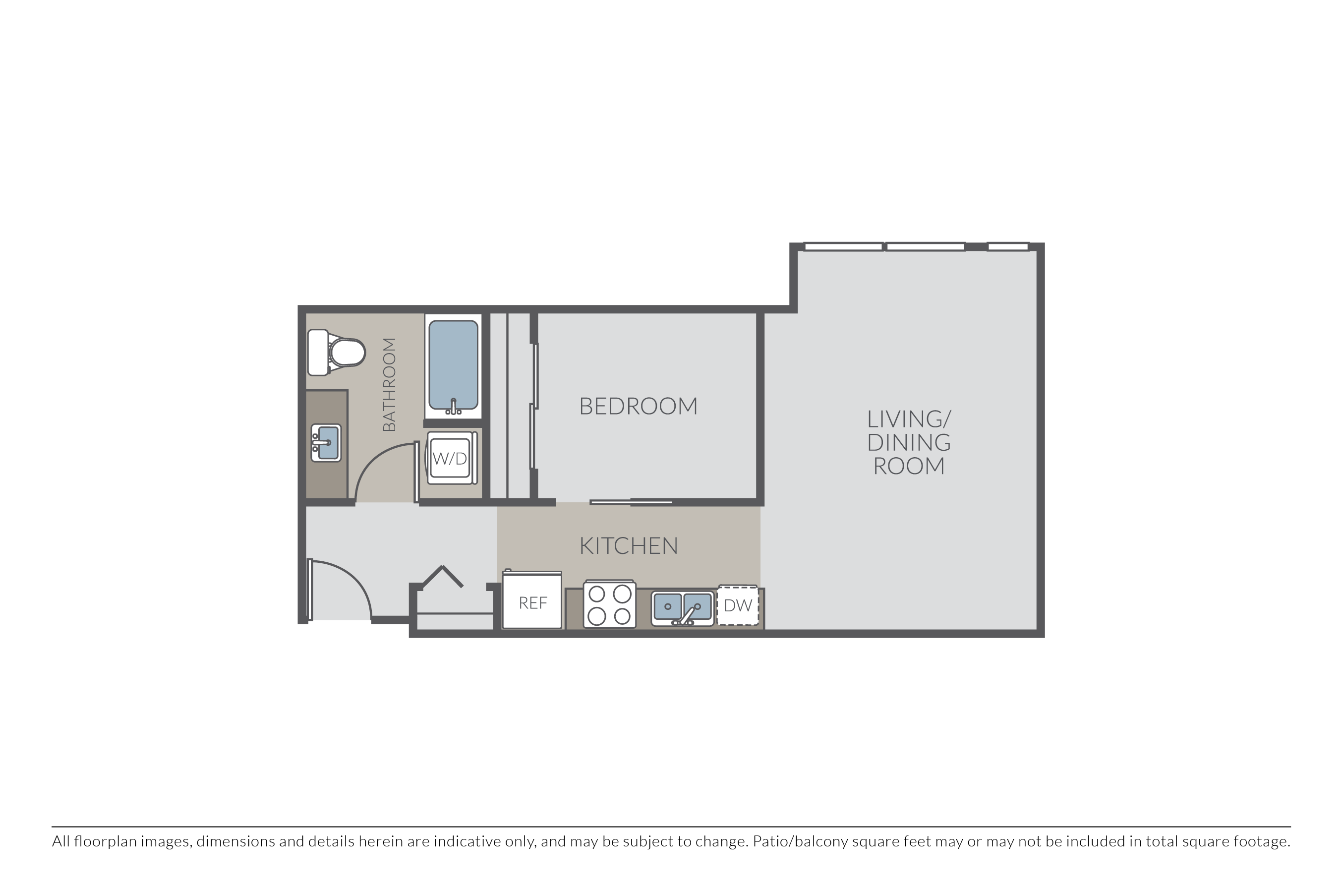 Plan 1E - Open One Bedroom floor plan