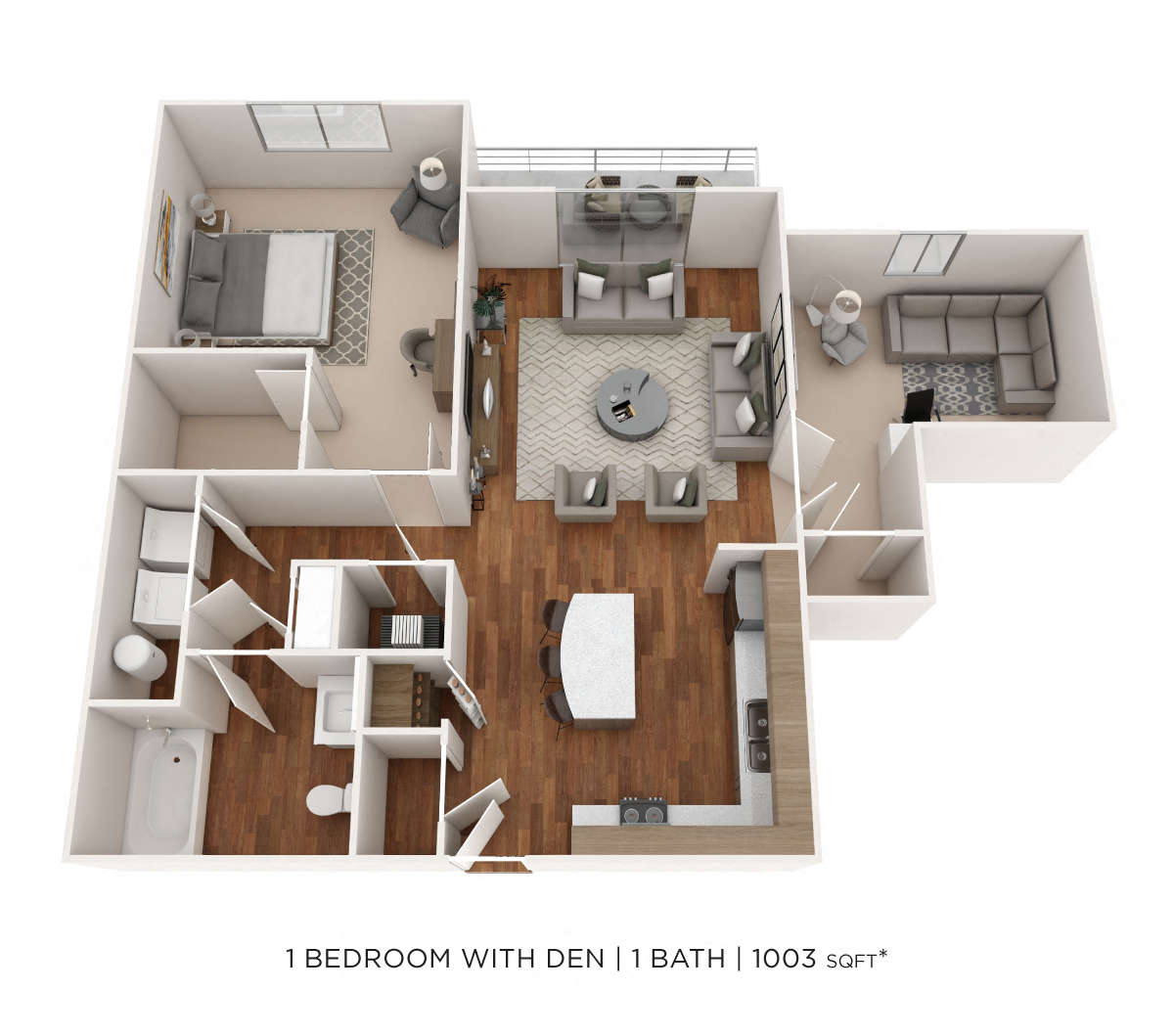 One Bedroom w/ Den- 1003 sqft floor plan