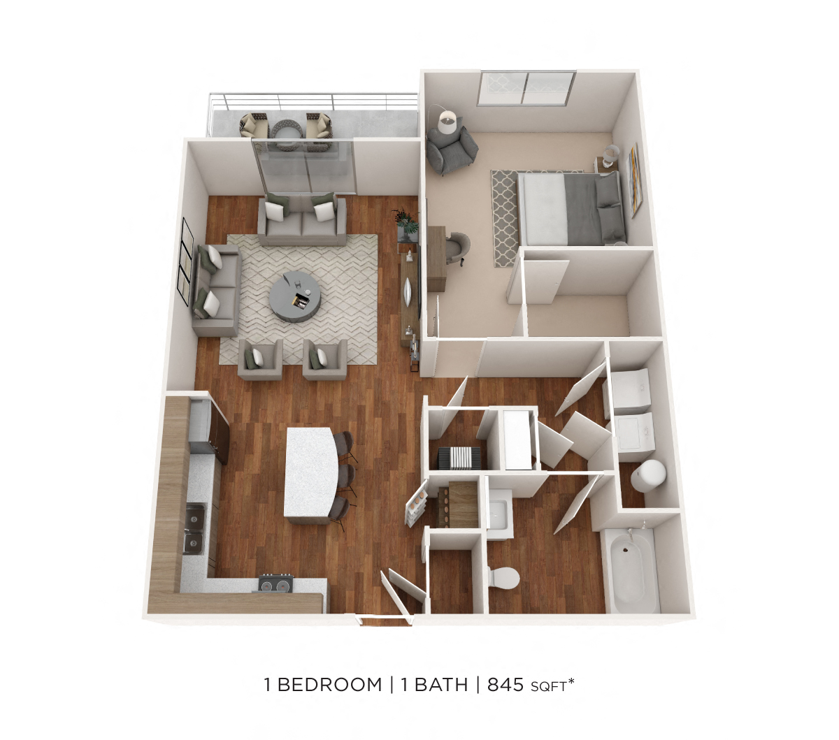 One Bedroom-845 sqft floor plan